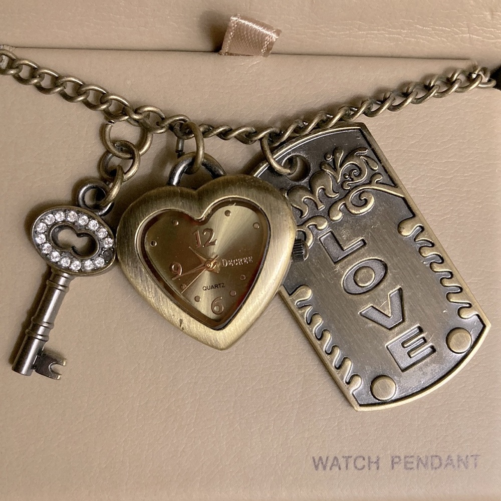 Vintage Decree Bronze Heart Watch Pendant with Gift Box